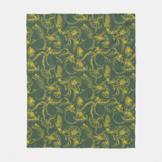 Manta Polar Esbozo de limón amarillo en verde oscuro