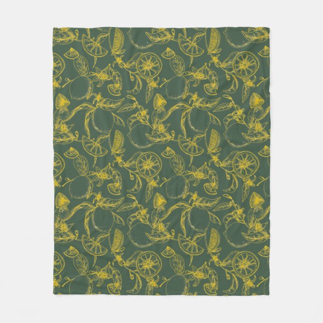 Manta Polar Esbozo de limón amarillo en verde oscuro (Anverso)