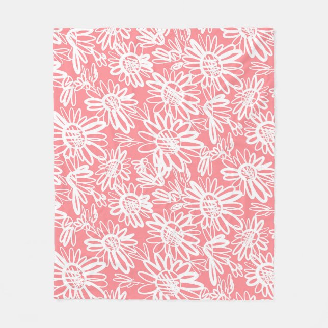 Manta Polar Esbozo de margarita abstracto, patrón monocromo (Anverso)