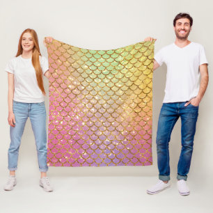 Manta Polar Escamas de sirena dorado morado rosa verde