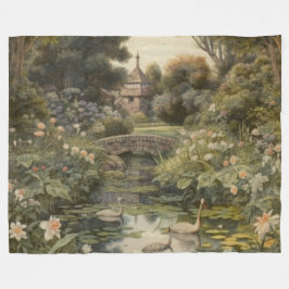 Manta Polar Escena botánica de cisnes en un jardín inglés