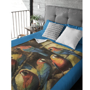 Manta Polar Escena botánica vintage loros coloridos en un árbo