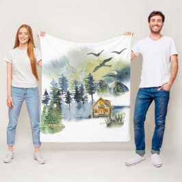Manta Polar Escena de bosque en acuarela 