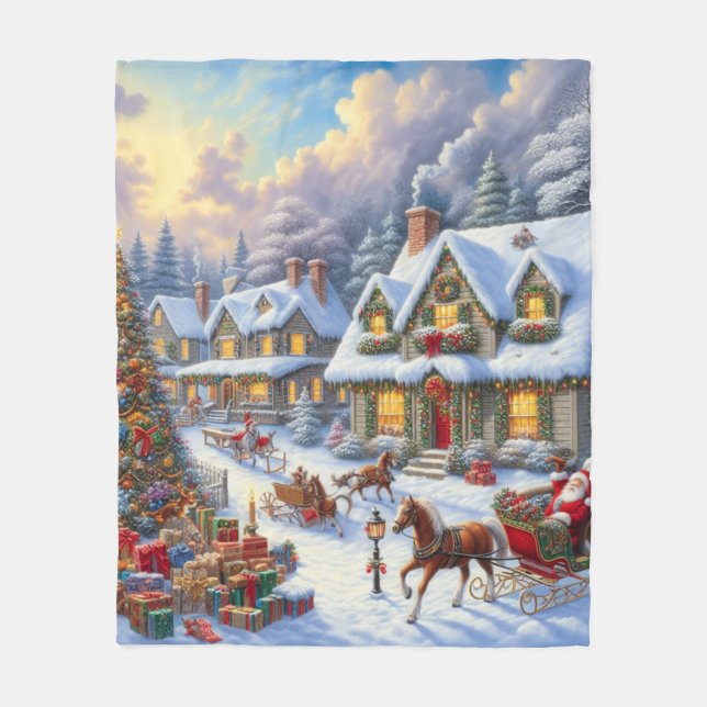 Manta Polar Escena de la aldea de Navidades encantadores (Anverso)
