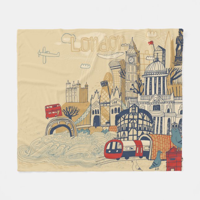 Manta Polar Escena del Doodle de Londres (Frente (Horizontal))