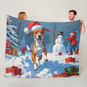 Manta Polar Escena Navideña Festiva de Nieve con Basenji