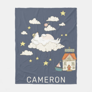 Manta Polar Escena personalizada de Ilustracion de oso y pájar