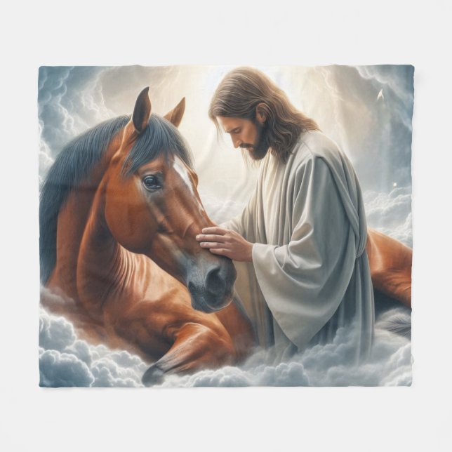 Manta Polar Escena serena de compasión con Jesús y caballo (Frente (Horizontal))
