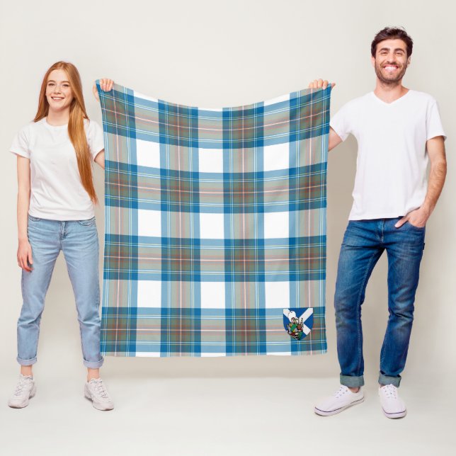 Manta Polar Escocia Stewart Muted Blue Tartan Plaid (In situ)