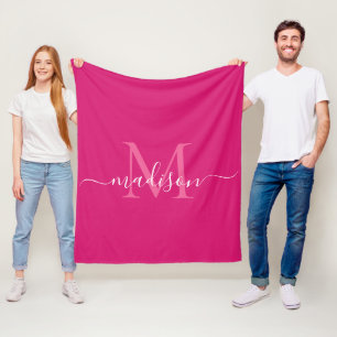 Manta Polar Escritura moderna blanca rosada magenta del