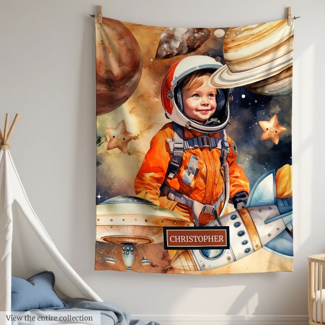 Manta Polar Espacio de nombres personalizado Espacio abierto P (Custom Name Space Blanket Astronaut Planets Boys)