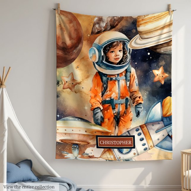 Manta Polar Espacio Explorer Nombre personalizado de pantalla  (Space Explorer Custom Name Blanket for Little Boy

)