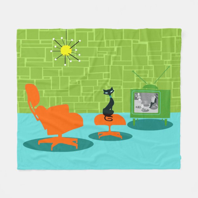 Manta Polar Espacio retro Edad Cinta gatita (Frente (Horizontal))