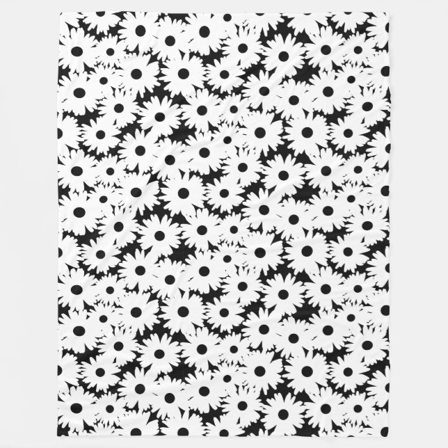 Manta Polar Espacios negativos Daisies blancos sobre negro (Anverso)