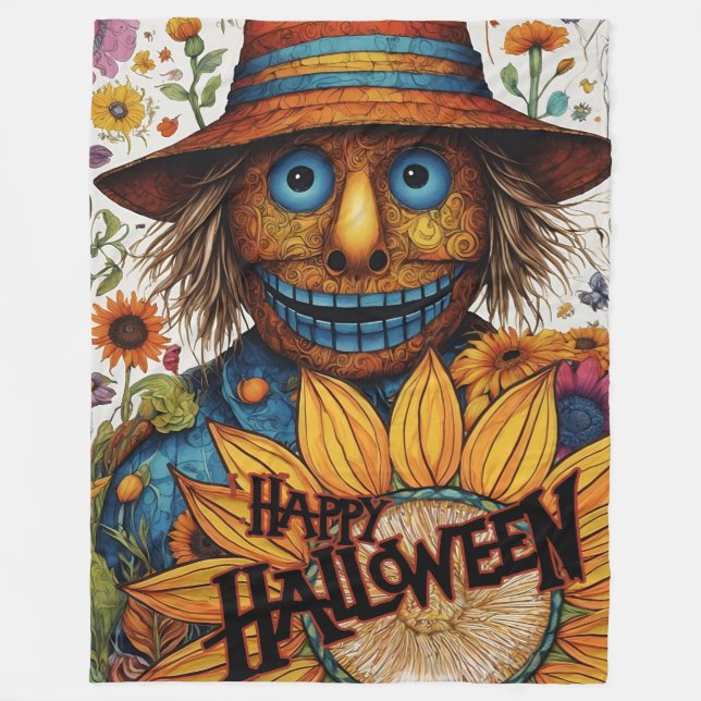 Manta Polar Espectacular espantapájaros de Halloween con giras (Anverso)