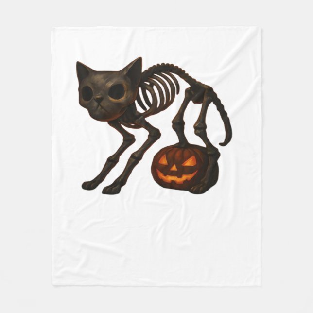 Manta Polar Espectacular gato Skeleton Halloween regalo camise (Anverso)