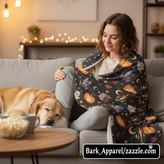 Manta Polar Espectacular patrón de calabaza fantasma de Hallow (Subido por el creador)