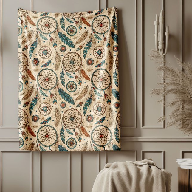 Manta Polar Espectador indígena tribal de estilo cálido (Warmth Style Cultural Tribal Native dreamcatcher Fleece Blanket)