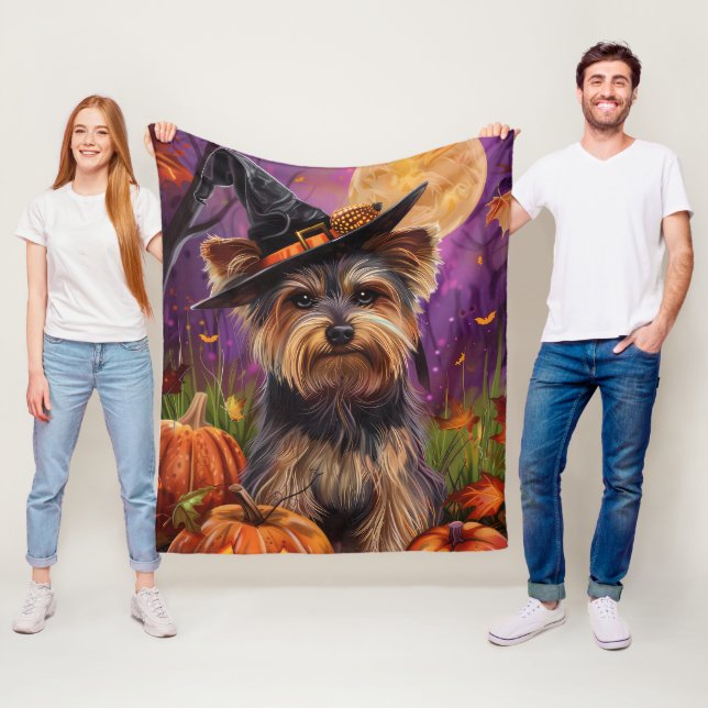 Manta Polar Espeluznante Biewer Terrier Halloween Bruja Y Cala (In situ)