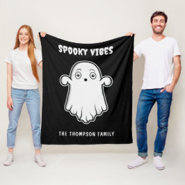 Manta Polar Espeluznantes Vibes Fantasma Halloween Blanco Y Ne