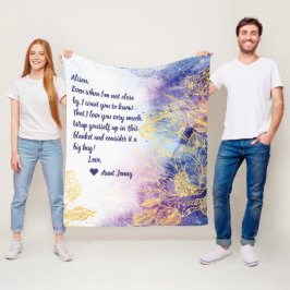 Manta Polar Esplandor de color azul con flores de oro + nota