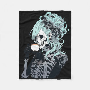Manta Polar Esqueleto bebiendo café desordenado Halloween Cost