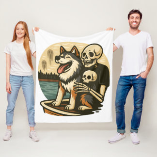 Manta Polar Esqueleto con Perro en Arte de Terror del Lago Emb