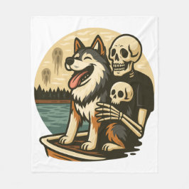 Manta Polar Esqueleto con Perro en Arte de Terror del Lago Emb