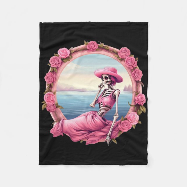 Manta Polar Esqueleto De Halloween En Octubre Usamos Rosa Con (Anverso)