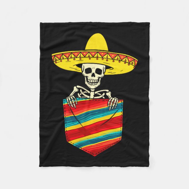 Manta Polar esqueleto de serape mariachi bolsillo cinco de may (Anverso)