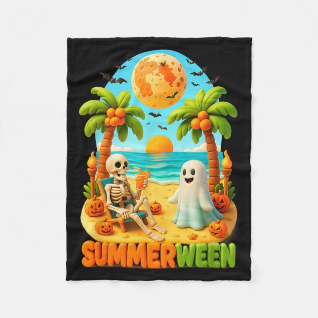 Manta Polar Esqueleto de Summer-ween Fantasma Playa Palma Hall (Anverso)