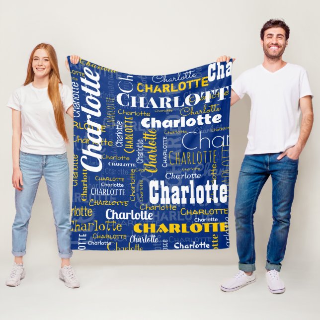 Manta Polar Estadio de Patrón Repetidor de Nombre Amarillo Azu (In situ)