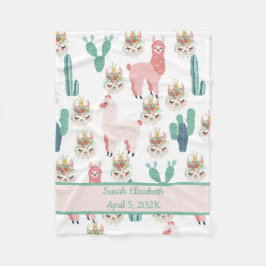 Manta Polar Estadísticas de Bebé Llamas Rosadas y Cactus Verde