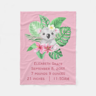 Manta Polar Estadísticas de nacimiento Koala Rosa Verde Flores