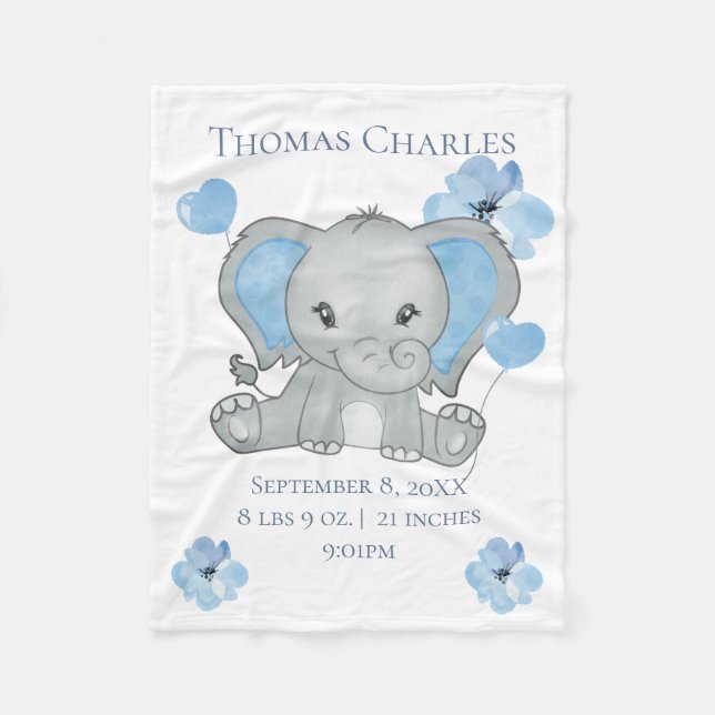 Manta Polar Estadísticas de Nacimiento Personalizadas Elefante (Anverso)
