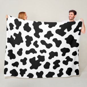 Manta Polar Estampa de Cuero de Vaca Negro y Blanco