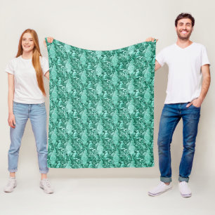 Manta Polar Estampa de pavo real Art Nouveau, turquesa y aqua