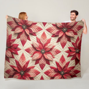 Manta Polar Estampado acolchado Flor de Pascua Crema Rojo