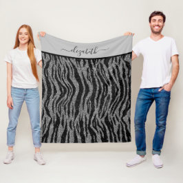 Manta Polar Estampado de cebra con monograma negro y gris plat