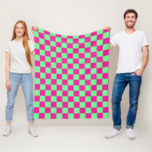 Manta Polar Estampado de cuadros rosas y verdes
