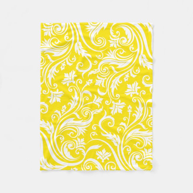 Manta Polar Estampado de flores amarillo limón del damasco (Anverso)