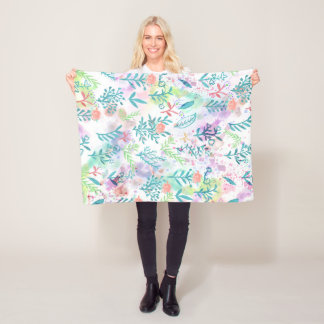 Manta Polar Estampado de flores verde azulado rosado coralino