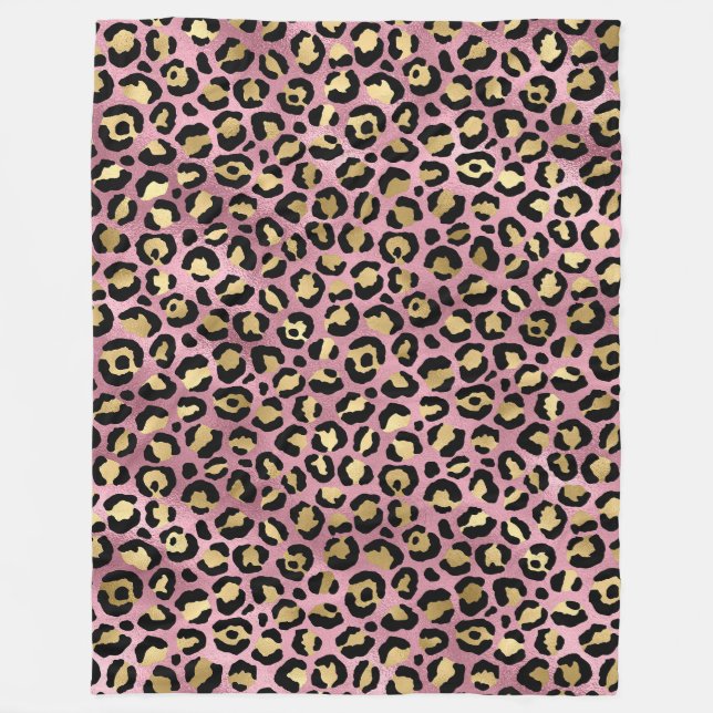 Manta Polar Estampado de leopardo rosa y dorado (Anverso)