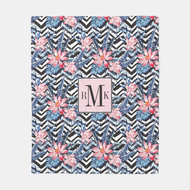 Manta Polar Estampado de plores tropical de Lotus (Anverso)