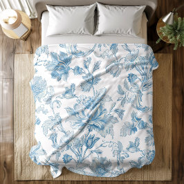 Manta Polar Estampado floral azul Toile-de-jouy Chinoiseries