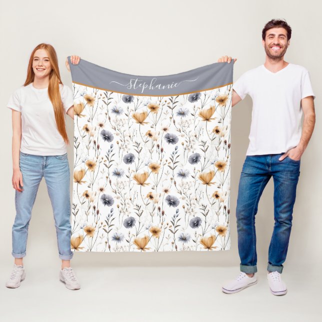 Manta Polar Estampado Floral Boho Azul Gris Beige Blanco  (In situ)