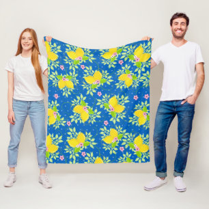 Manta Polar Estampado floral de limones azules y amarillos ver