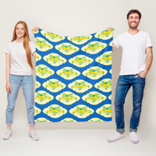 Manta Polar Estampado floral de limones azules y amarillos ver
