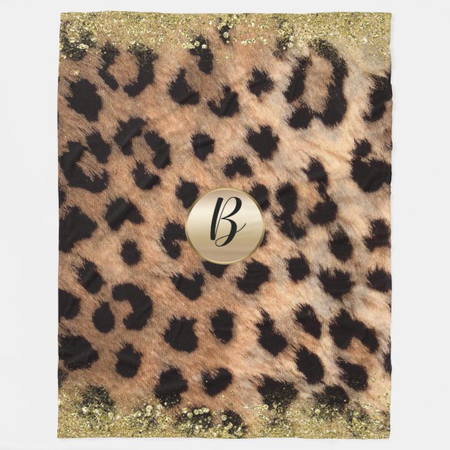 Manta Polar Estampado Leopardo Guepardo Dorado Brillo Glam Mon (Anverso)