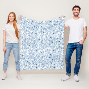 Manta Polar Estética floral azul y blanca